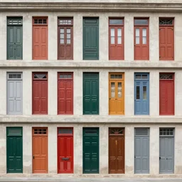 hundred different makeshift doors combined on a large building, photographed by andreas gursky, sony a 7 r 3, f 1 1, ultra detailed,