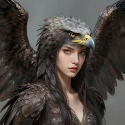 head and shoulders portrait of a harpy, eagle wings, feathers, beautiful, female, magical, high fantasy, d & d, by artgerm, face details, extremely detailed, digital illustration