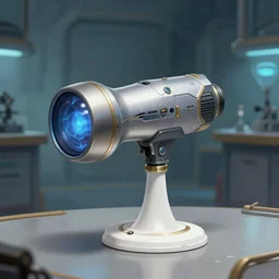a league of legends concept art of a portal gun from aperture science on a white stand in a laboratory, art by cushart krentz and greg rutkowski, elegant, sharp focus, morandi color scheme, fantasy style, illustration, high quality, digital art, hyperrealism, octane render, commission art, 4 k resolution