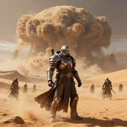 The Sardaukar from Dune :: Epic Battle on Arakis :: Giant Sandstorm in the distance :: CGsociety, Unreal Engine, Artstation :: 4K resolution :: by Pascal Blanche
