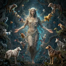 God forgetting it's eternal nature and tricking itself into believing it exists as a separate self, infinity experiencing itself as every human and animal, digital art
