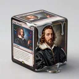 a caravaggio portrait of a melting surrealism 4 d hypercube made of a mgt trading card, magic the gathering, 4 k