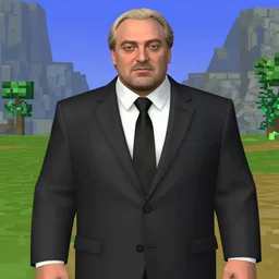 Alexander Lukashenko wearing a suit and tie in Balmora in Elder Scrolls III: Morrowind, outdated 2002 Morrowind graphics, low definition, lowpoly