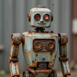 old friendly rusted robot, portrait, 4 k
