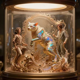 iridescent opalescent animal inside cryochamber, warm tones : by michal karcz, daniel merriam, victo ngai and guillermo del toro : ornate, dynamic, particulate, intricate, elegant, highly detailed, centered, artstation, smooth, sharp focus, octane render