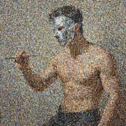 A man wearing silver mask, muscular, painting by greg rutkowski and Gaston Bussiere