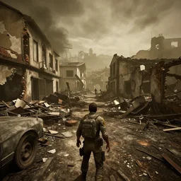 Barcelona in ruins post-nuclear war in Fallout 4, in game screenshot