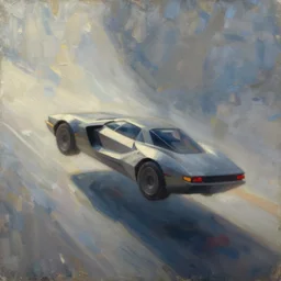 minimalist dimensions shift warp concept art oil painting by john berkey, loosely detailed, brush hard, flying car hover