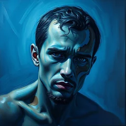 refined oil painting, background blue, co - oli - ver - ti - godlessness phalopathy - mescaline dramatic lighting, extremely detailed, sharp focus, cast shadows, vibrant, digital art