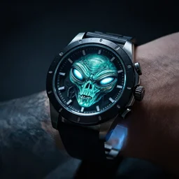 facehugger wristwatch, product photography, cinematic lighting, glow, alien