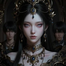 portrait of an albino girl with jewelry, hyper detailed, dark palette, masterpiece, ornate dark, suehiro moaruo, katsuhiro otomo, shintaro kago, cgsociety, octane render, ambient light