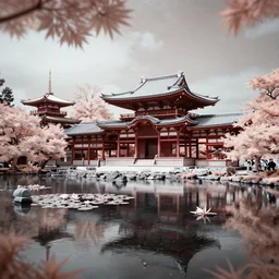 beautiful infrared landscape photography with japanese temple and lily pond by david keochkerian and mike irwin, ir filter, tilt - shift photography
