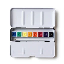 ivory watercolor paint set, 8k product photo, isolated on a pure white background, centered, entire object in frame, sharp focus, soft studio lighting