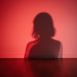 she sees her own shadow cast in red light and outlined on the floor below her, she recognizes herself