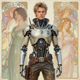 high quality high detail portrait of a cybernetic diesel punk in an alien world, tristan eaton, victo ngai, artgerm, rhads, ross draws, hyperrealism, intricate detailed, alphonse mucha, 4 k, sci - fi, pastel colors, artstation