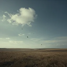 a sky of fallen dreams falling to the ground, beautiful, landscape, in the style of craig mullins, whimsically, eerie