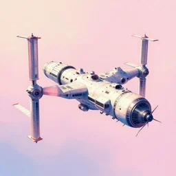 a stylized space station in the style of syd mead air brush pastel colors