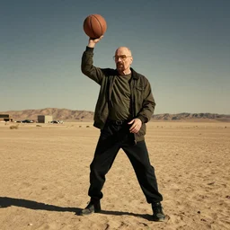 mike ehrmantraut from breaking bad playing basketball at a desert, professional photography, cinematic, hd