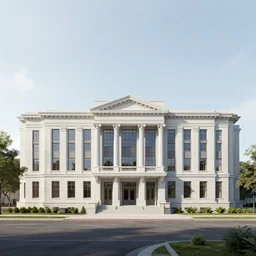 a beautiful very detailed render of architecture courthouse industrial architecture by georgia o'keeffe, hyperrealism junglepunk tokyo, archdaily, wallpaper, highly detailed, trending on artstation.