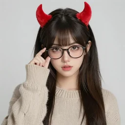 cute devil girl in glasses in a sweater, trending on artstation, by eva solo
