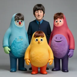 the beatles except they're all mr. blobby hyperrealism photo - realistic by james gurney artstation 8 k