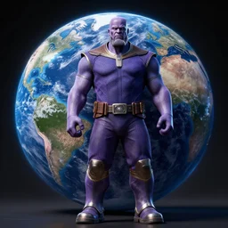 thanos but he us as large and round as the planet earth, movie still, cgi render