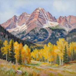 painting of maroon bells, aspen, colorado, oil on canvas, by artgerm, watercolor