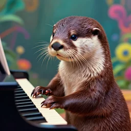 a highly detailed beautiful portrait of a otter playing piano, psicodelic