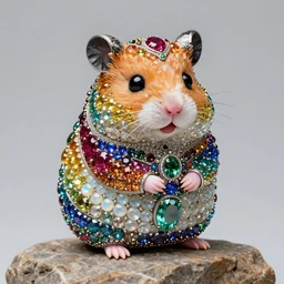 super cute hamster statue made of individual rainbow gems, getty museum, on rock, portrait, made of large rainbow gems, huge ornate gemstones, ruby sapphire emerald opal onyx, artgerm, realistic, roger deakins, annie liebovitz, greg rutkowski, jewelry hamster