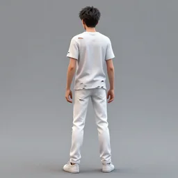 male teen wearing torn white shirt and torn white jean pants, back to the viewer, full body shot, 3 d render, 8 k, isolated, ya fantasy