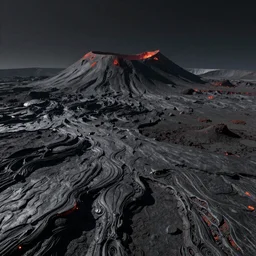 a volcanic lava mountain terrain on an alien world, matte painting, dynamic lighting, cel shading