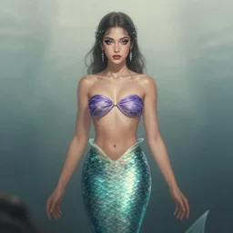 portrait of mermaid, latina, rule of thirds, haze, intricate, anime, symmetrical!!, makeup, loreal, maybelline, sephora, trending on artstation, art by greg rutkowski and rachel suggs, filmic, vsco, concept art, digital painting, depth of field, cg society, elegant, model