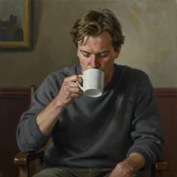 painting Kyle MacLachlan Twin Peaks drinks coffee by Casey Weldon