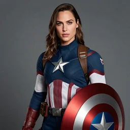 Gal Gadot dressed as Capitan America, professional photography