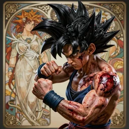 fistfight, bloody, brutal, scars, warrior girl, muscular girl, wild spiky black saiyan hair, long spiky hair, electrified hair, fistfighting, ultra realistic, intricate details, highly detailed, subsurface scattering, photorealistic, octane render, 8 k, art by artgerm, greg rutkowski, magali villeneuve, alphonse mucha