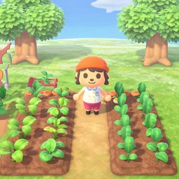 a farm full of crops in animal crossing