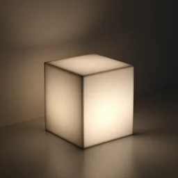 a cube in a room with one light, octane render, nikon 3 5 mm