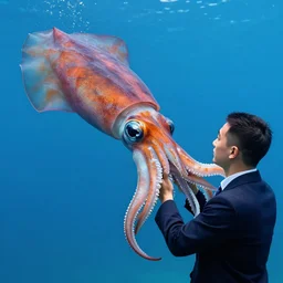 1 9 8 8, vivid color photograph of an enormous squid engulfing a professional looking man in a london high street. bypassers walk past without any care 3 5 mm film perfect focus hyper chromatic aberration galore