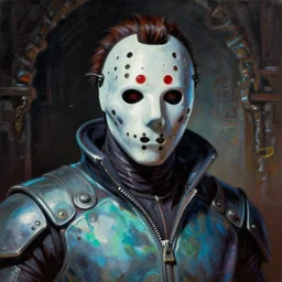 Horrorpunk Jason Vorhees Magician Portrait portrait portrait Dungeon Interior Man MetalGearSolidRevengeance DeusExHumanRevolutionCover Art Face Head Eyes Snack Pilot Wearing Opalescent Vest Gilles Ketting Kuvshinov Ilya Ismail Inceoglu Arnold Bocklin Jakub Rebelka dug stanat Anime Airbrush Brushstrokes Oil Painting Impasto