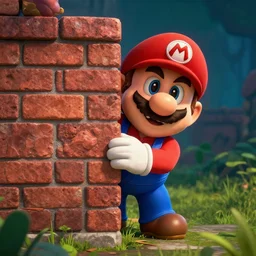 mario hiding behind a brick wall, resident evil, silent hill, beautiful texture, beautiful graphics, fantasy artwork, very beautiful scenery, hd, hdr, ue 5, ue 6, unreal engine 5, cinematic 4 k wallpaper, 8 k, ultra detailed