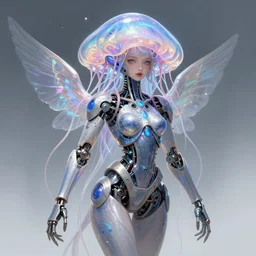 Cyborg biomechanical jellyfish angel girl, sci-fi, highly detailed, digital painting, artstation, concept art, smooth, sharp focus, illustration, art by artgerm and greg rutkowski and alphonse mucha