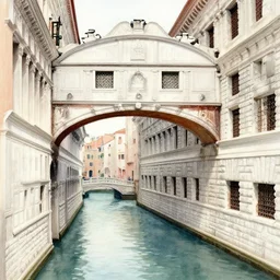 the bridge of sighs in the style of vrubel, watercolor, pastel colors, chiaroscuro, bleached colors, cold shades, perfect beautiful, palette knife