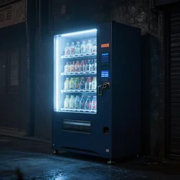 a vending machine dimly lighting a dark alley, futuristic, cyber, sci - fi, volumetric light, foggy atmosphere, artstation, highly detailed, sharp focus, digital art, trending