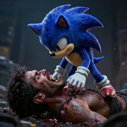 sonic strangling a human to death, dslr, 8 k, octane beautifully detailed render, dark mood, cinematic lighting, detailed photo, masterpiece, volumetric lighting, ultra realistic, highly detailed, high quality, lossless, photorealistic