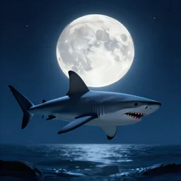 shark attack by night moon, digital art