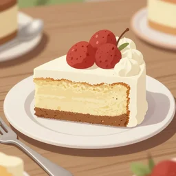 realistic good beautiful close up image of a cake on a table with spoon and fork, food documentary, food blog, digital illustration, artstation, fanart, pinterest