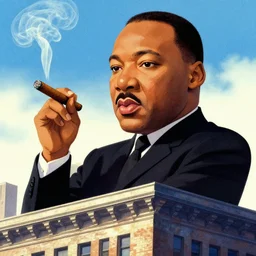 portrait of martin Luther king smoking a cigar on top of a building by kentaro miura