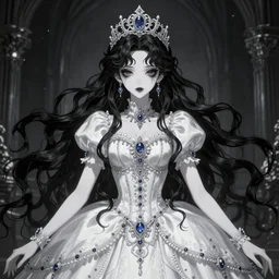 a horrific gorgeous girl, black hair, elegant, anime, fantasy, divine, highly detailed, princess, artstation, magical, lovely, scary, pure beauty, intricate, 4 k, art by studio ig and kyoto animation sunrise studio and yasushi nirasawa