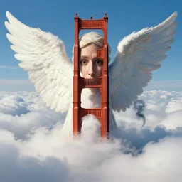 heaven!!!!!!!!, clouds, golden gate, columbo as an angel at the gates of heaven, peter falk as columbo, symmetrical face!!!!, round symmetrical eyes!!!, color