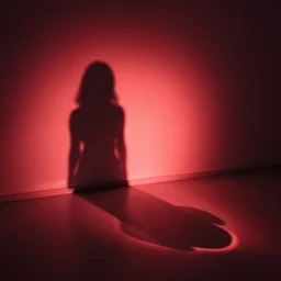 she sees her own shadow cast in red light and outlined on the floor below her, she recognizes herself and knows she is perfect